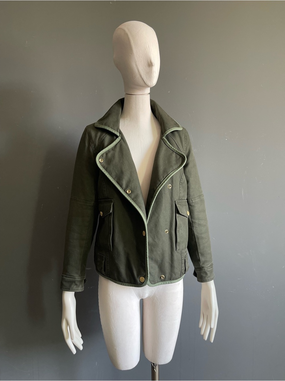 Zadig & Voltaire Kawa Olive Cotton Military Utility Moto Jacket Cargo Pockets XS